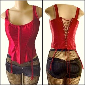 Fredericks of Hollywood Red Satin Garter Corset